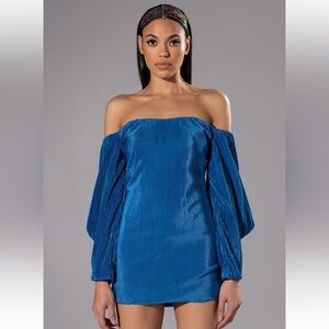 Akira Faye off the shoulder mini ribbed dress in teal women size L/ stretchy